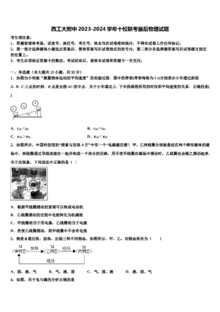 西工大附中2023-2024学年十校联考最后物理试题含解析.doc