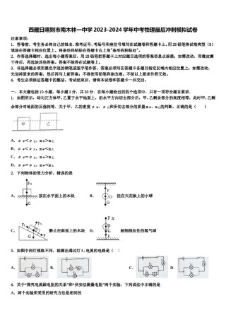 西藏日喀则市南木林一中学2023-2024学年中考物理最后冲刺模拟试卷含解析.doc