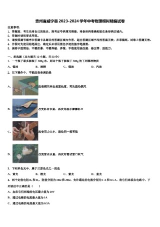 贵州省威宁县2023-2024学年中考物理模拟精编试卷含解析.doc
