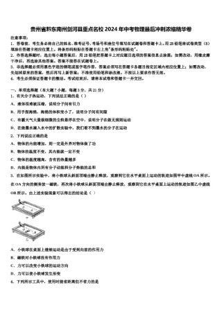 贵州省黔东南州剑河县重点名校2024年中考物理最后冲刺浓缩精华卷含解析.doc