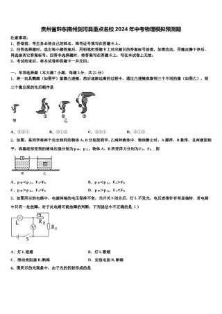 贵州省黔东南州剑河县重点名校2024年中考物理模拟预测题含解析.doc