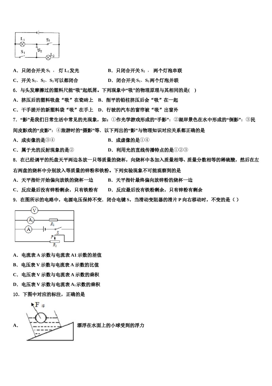 辽宁省抚顺市抚顺县市级名校2023-2024学年中考物理全真模拟试题含解析.doc_第2页