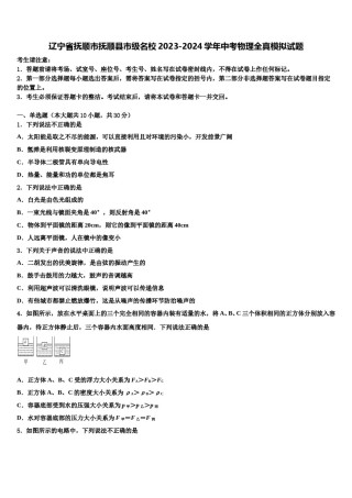 辽宁省抚顺市抚顺县市级名校2023-2024学年中考物理全真模拟试题含解析.doc