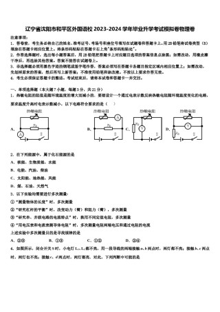 辽宁省沈阳市和平区外国语校2023-2024学年毕业升学考试模拟卷物理卷含解析.doc