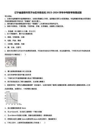 辽宁省盘锦市双子台区市级名校2023-2024学年中考联考物理试题含解析.doc