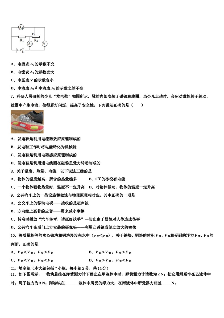 辽宁省盘锦市大洼县2024年初中物理毕业考试模拟冲刺卷含解析.doc_第2页