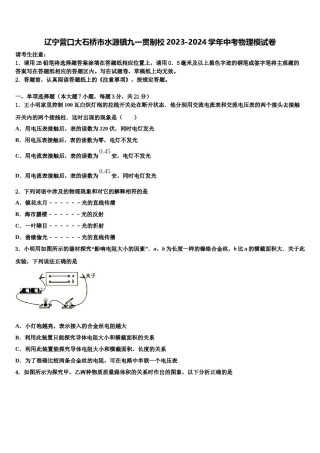 辽宁营口大石桥市水源镇九一贯制校2023-2024学年中考物理模试卷含解析.doc