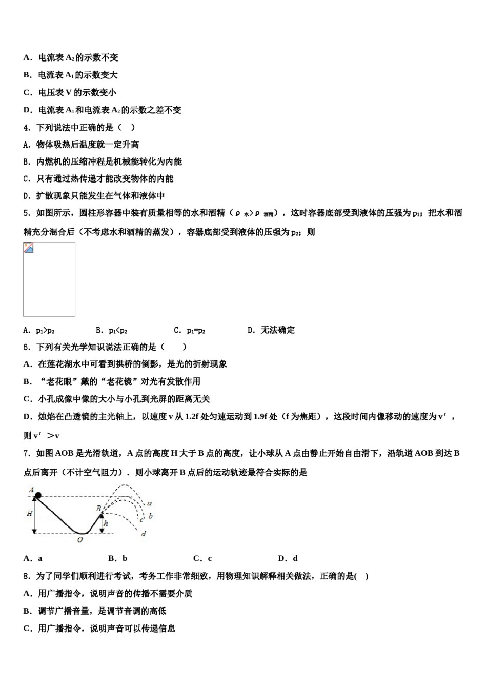 重庆合川区南屏中学2023-2024学年中考四模物理试题含解析.doc_第2页