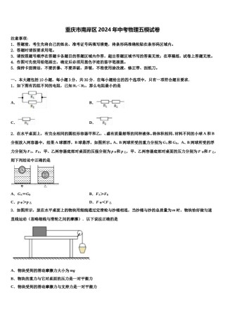 重庆市南岸区2024年中考物理五模试卷含解析.doc