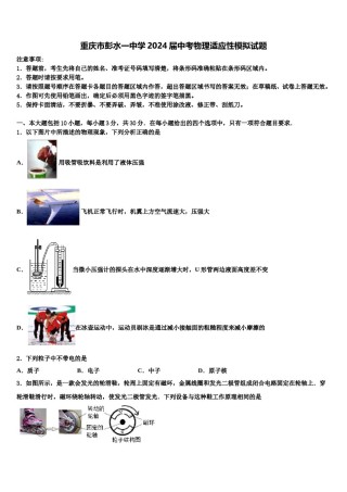 重庆市彭水一中学2024届中考物理适应性模拟试题含解析.doc