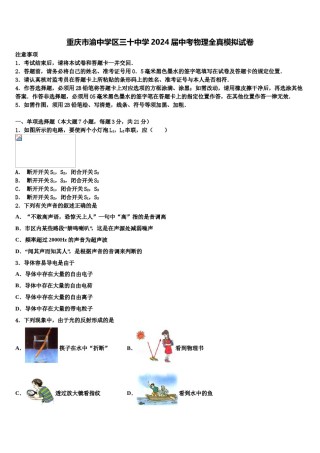 重庆市渝中学区三十中学2024届中考物理全真模拟试卷含解析.doc
