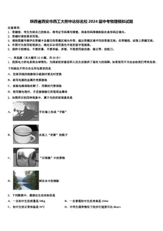陕西省西安市西工大附中达标名校2024届中考物理模拟试题含解析.doc