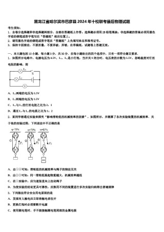 黑龙江省哈尔滨市巴彦县2024年十校联考最后物理试题含解析.doc