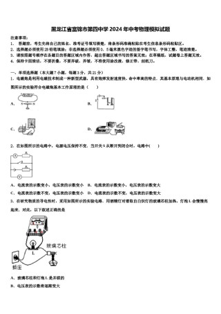 黑龙江省富锦市第四中学2024年中考物理模拟试题含解析.doc