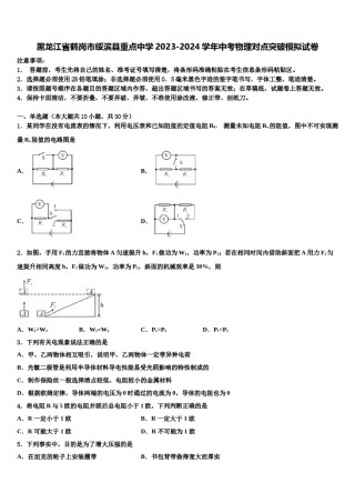 黑龙江省鹤岗市绥滨县重点中学2023-2024学年中考物理对点突破模拟试卷含解析.doc