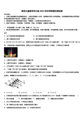 黑龙江省黑河市三县2024年中考物理五模试卷含解析.doc