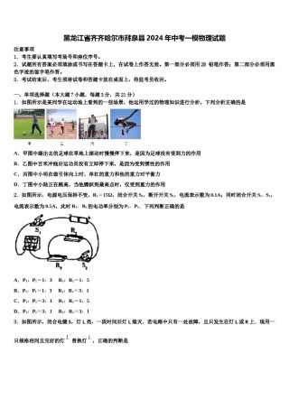 黑龙江省齐齐哈尔市拜泉县2024年中考一模物理试题含解析.doc