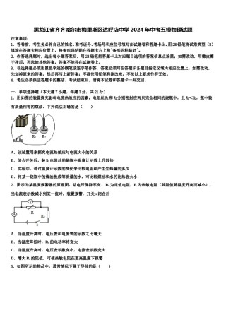 黑龙江省齐齐哈尔市梅里斯区达呼店中学2024年中考五模物理试题含解析.doc